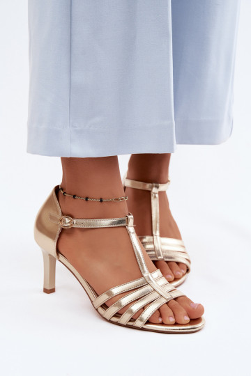 Damensandalen mit Streifen Ermöglicht Smukłym Obcasie Sergio Leone SK132 goldene Farbe