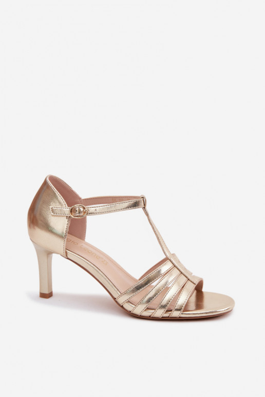 Damen-Sandalen mit Riemen auf dünnen Absätzen Sergio Leone SK132 in Goldfarbe