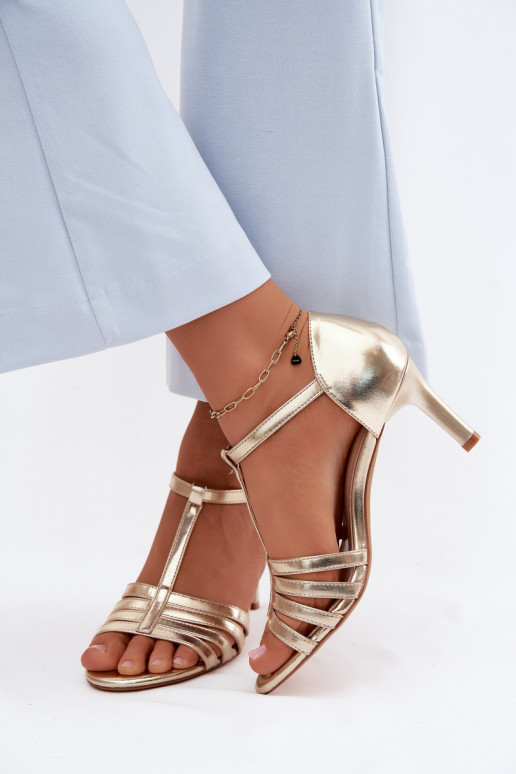Damen-Sandalen mit Riemen auf dünnen Absätzen Sergio Leone SK132 in Goldfarbe