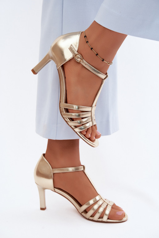 Damen-Sandalen mit Riemen auf dünnen Absätzen Sergio Leone SK132 in Goldfarbe