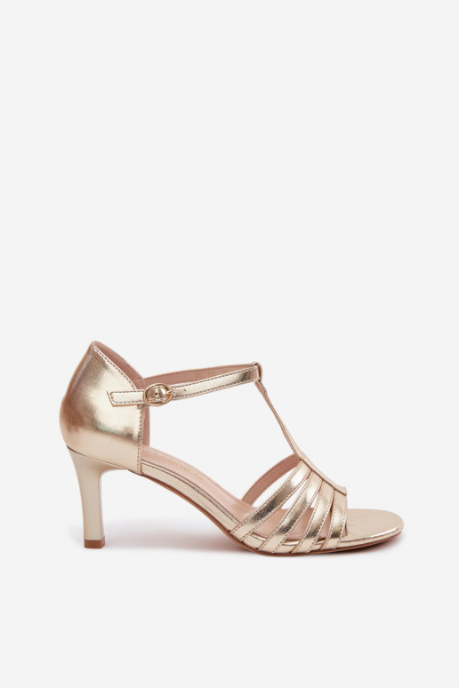 Damen-Sandalen mit Riemen auf dünnen Absätzen Sergio Leone SK132 in Goldfarbe