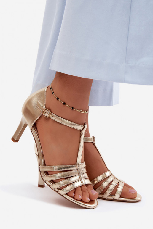 Dames sandalen Met Strepen Op Smukłym Obcasie Sergio Leone SK132 gouden kleur