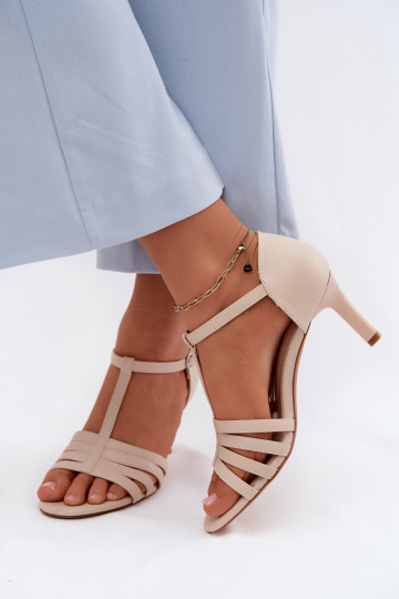 Sandales pour femmes avec des brides sur un talon fin couleur sable par Sergio Leone 2