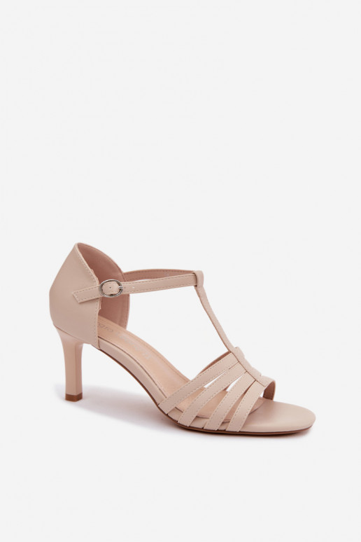 Dames sandalen met bandjes op een dunne hak in zandkleur van Sergio Leone