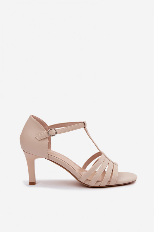 Dames sandalen Met Strepen Op Smukłym Obcasie Sergio Leone SK132 beige