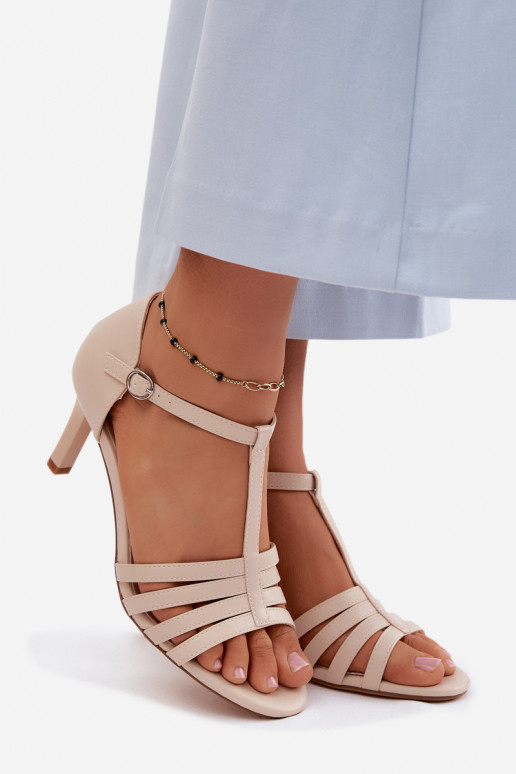 Sandales pour femmes avec des bandes Activé Smukłym Obcasie Sergio Leone SK132 beige