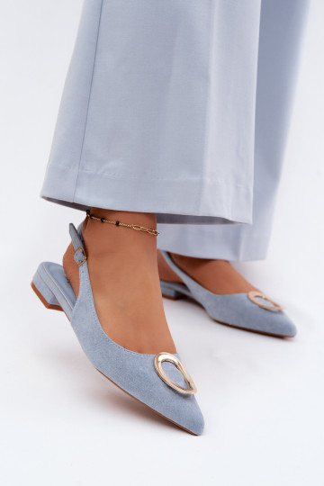 Damensandalen mit breiten Absätzen mit Ornamenten blaue Farbe Sparkle 2