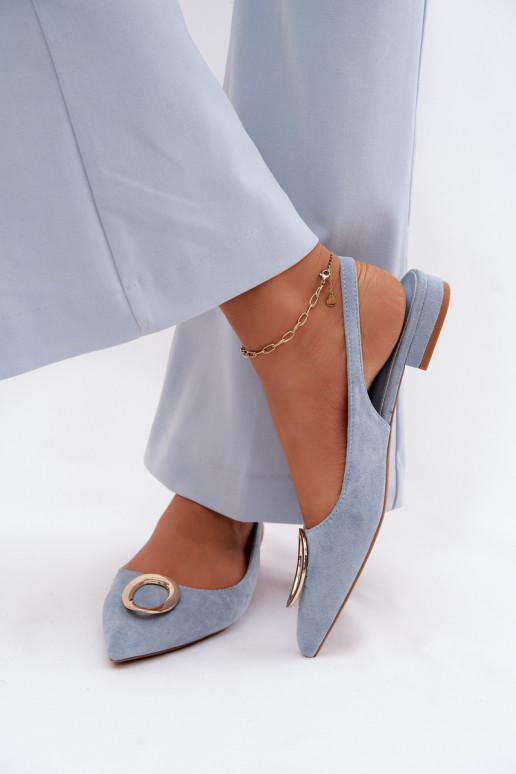 Dames sandalen met brede hakken met ornamenten blauIn Sparkle