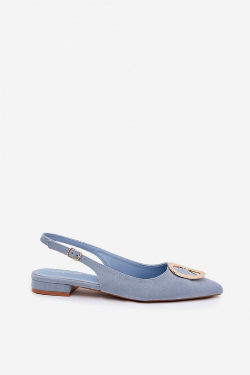 Damensandalen mit breiten Absätzen mit Ornamenten blaue Farbe Sparkle