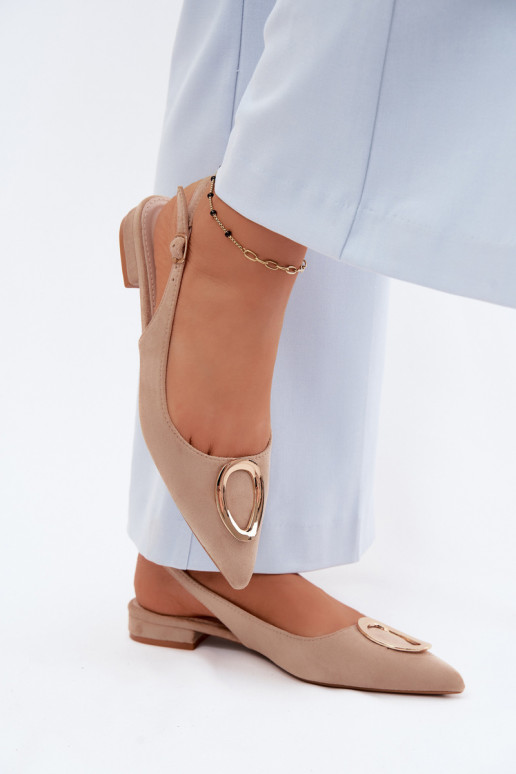 Sandales pour femmes avec des talons larges avec des ornements beige Sparkle