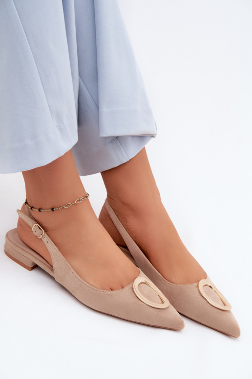 Damensandalen mit breiten Absätzen mit Ornamenten Beige Sparkle