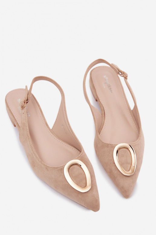 Damensandalen mit breiten Absätzen mit Ornamenten Beige Sparkle