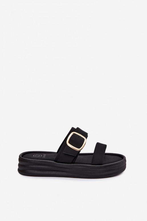 Dames slippers met platform en bandjes met gespen in zwarte kleur van Ameliette