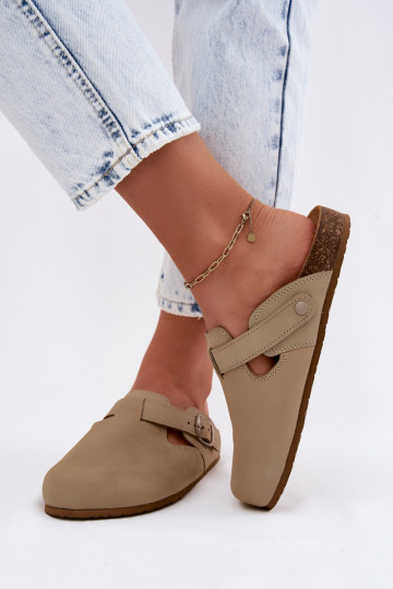 Leren Mule slippers met gespen in pistache kleur van Zazoo 2