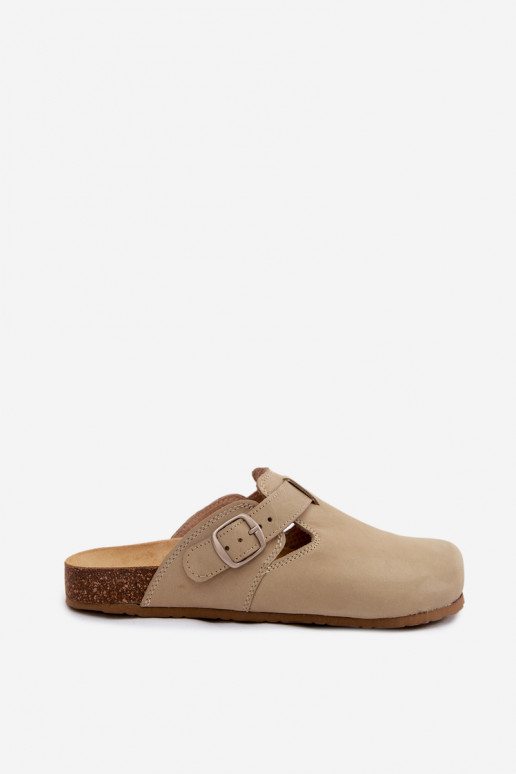 Leren Mule slippers met gespen in pistache kleur van Zazoo