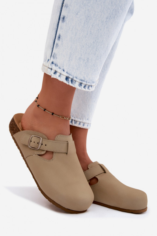 Leren Mule slippers met gespen in pistache kleur van Zazoo