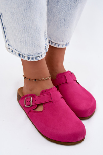 Leren Mule slippers met gespen in roze kleur van Zazoo
