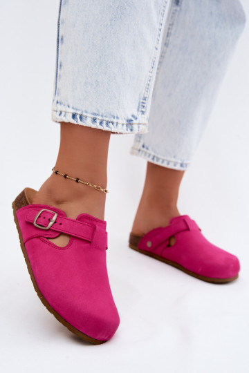 Chaussons en cuir Mule avec boucles de couleur rose par Zazoo 2