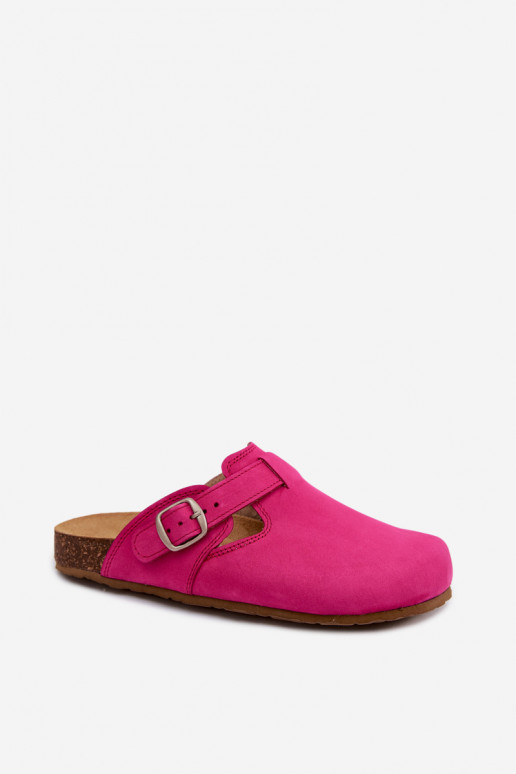 Leren Mule slippers met gespen in roze kleur van Zazoo