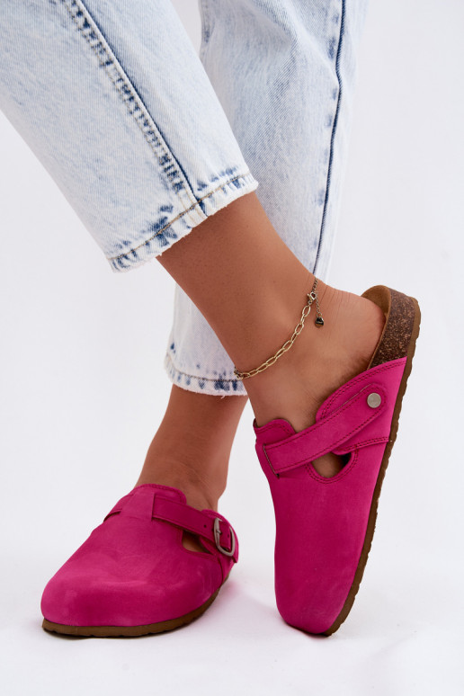 Leder Mule Pantoletten mit Schnallen in rosa Farbe von Zazoo