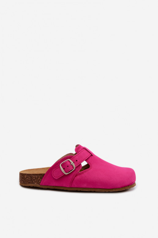 Leren Mule slippers met gespen in roze kleur van Zazoo