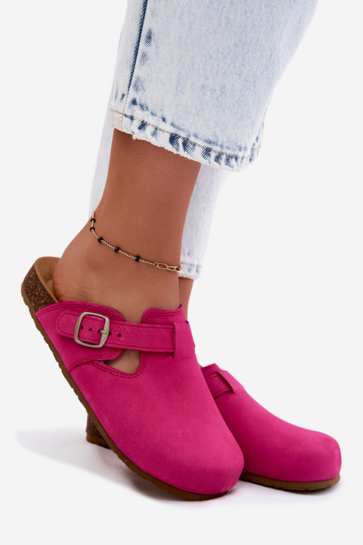Chaussons en cuir Mule avec boucles de couleur rose par Zazoo