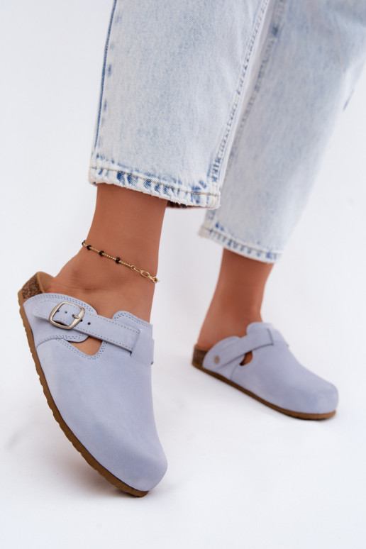 Pantoufles en cuir Mule avec boucles Zazoo 1905 bleu clair