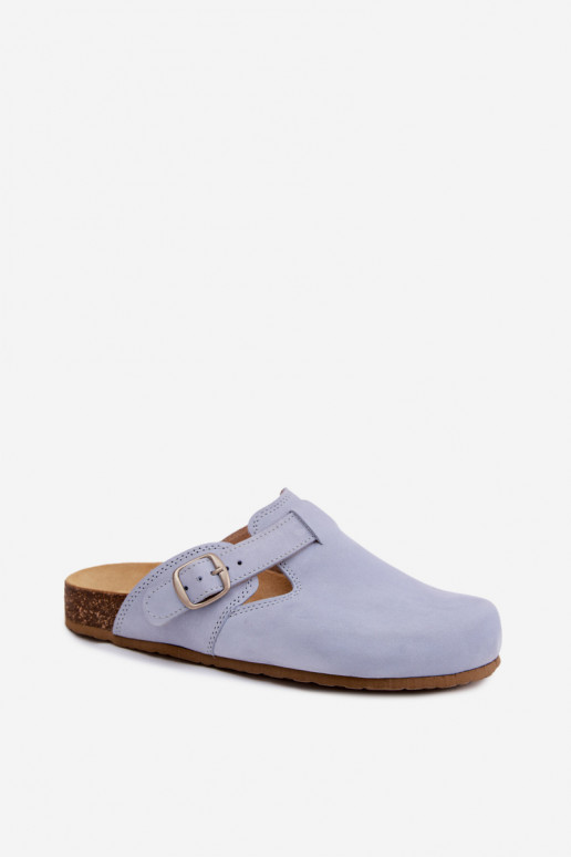 Leren Mule slippers met gespen in lichtblauwe kleur van Zazoo