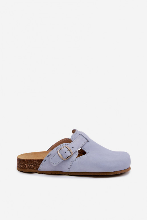 Leren Mule slippers met gespen in lichtblauwe kleur van Zazoo