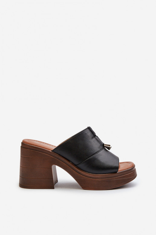 Pantoufles pour femmes en cuir écologique avec une plateforme I Klocku couleur noire Dafira