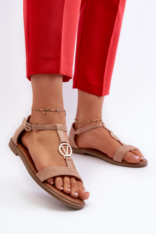 Sandalen voor dames met gouden details Vinceza 17321 beige