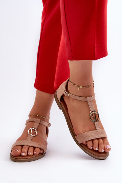 Sandalen voor dames met gouden details Vinceza 17321 beige