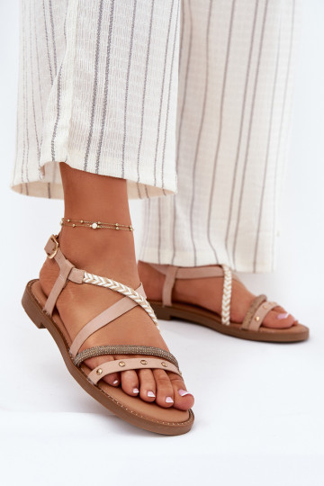 Platte sandalen met bandjes in ivoorkleur Vinceza 17379 2