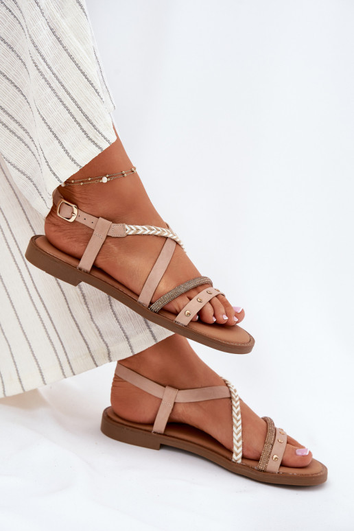 Platte sandalen met riemen Vinceza 17379 ivoor