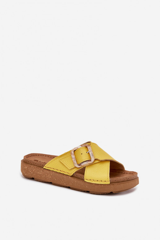 Chaussons en cuir jaunes pour femmes avec boucles Inblu ED0003IU