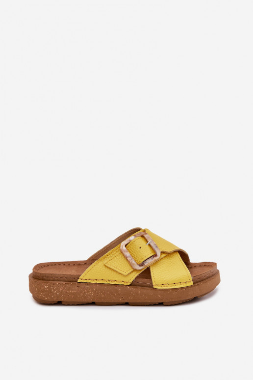 Gelbe Leder-Damen-Slipper mit Schnallen Inblu ED0003IU