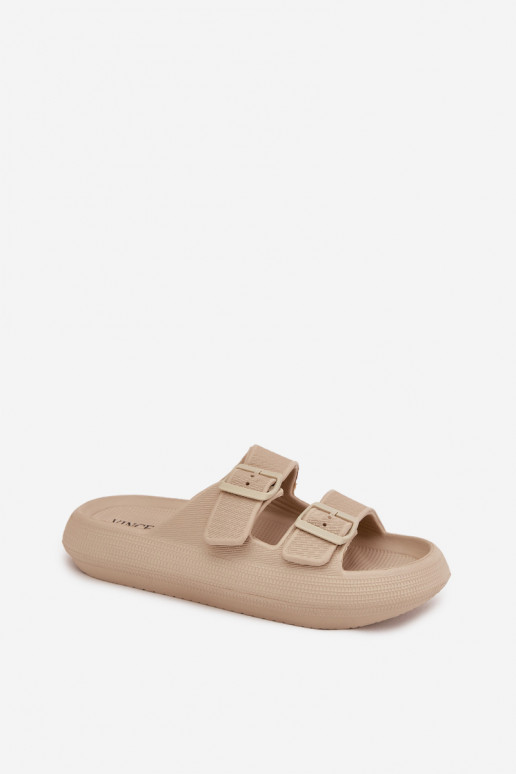 Leichte Damen-Slipper mit Schnallen in sandfarben Vinceza 76056