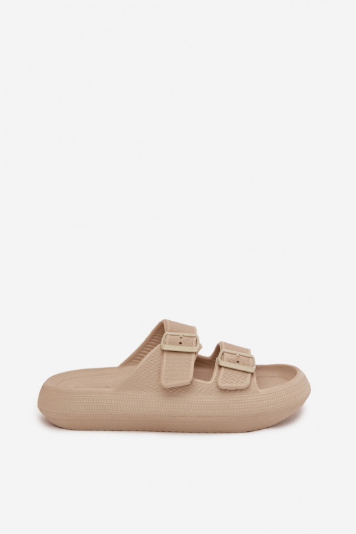 Lichte dames slippers met gespen in zandkleur Vinceza 76056