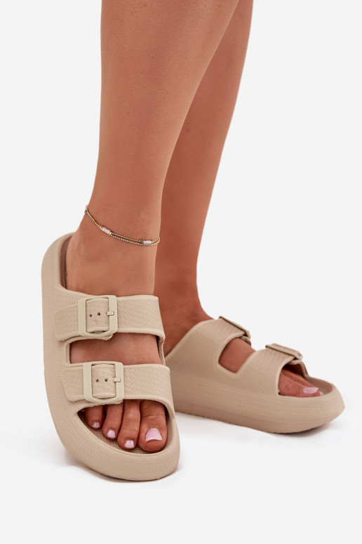 Leichte Hausschuhe Damenhausschuhe mit Schnallen Vinceza 76056 Beige