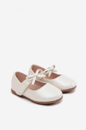 Kinderen ballerina's met plakkende sluitingen en strikjes in ivoorkleur Drippy