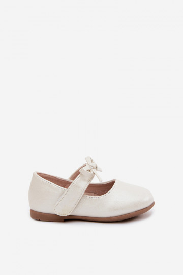 Ballerines pour enfants avec fermetures adhésives et nœuds couleur ivoire Drippy 2
