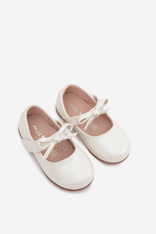 Ballerines pour enfants avec fermetures adhésives et nœuds couleur ivoire Drippy