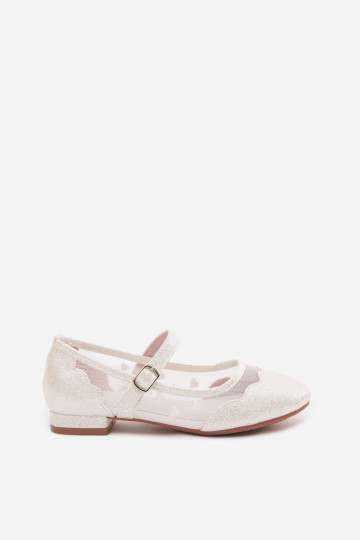 Ballerines brillantes Dla DzieÀczynek grille avec des coeurs couleur blanche Binky 2