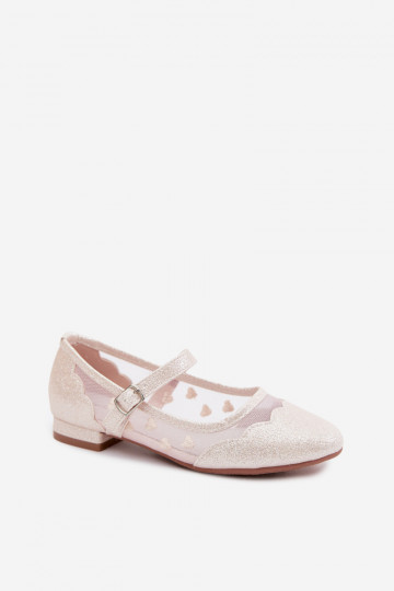 Ballerines brillantes pour enfants avec filet et cœurs couleur sable Binky