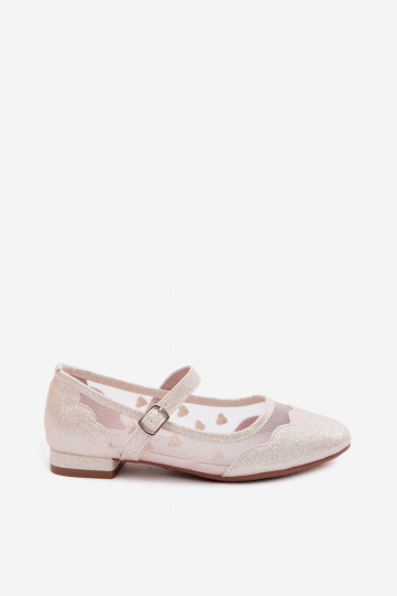 Glanzende kindersandalen met gaas en harten in zandkleur Binky 2