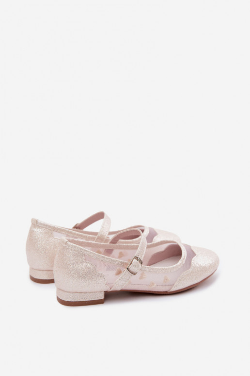 Glänzende Ballerinas Dla DzieZuczynek Netz mit Herzen Beige Binky