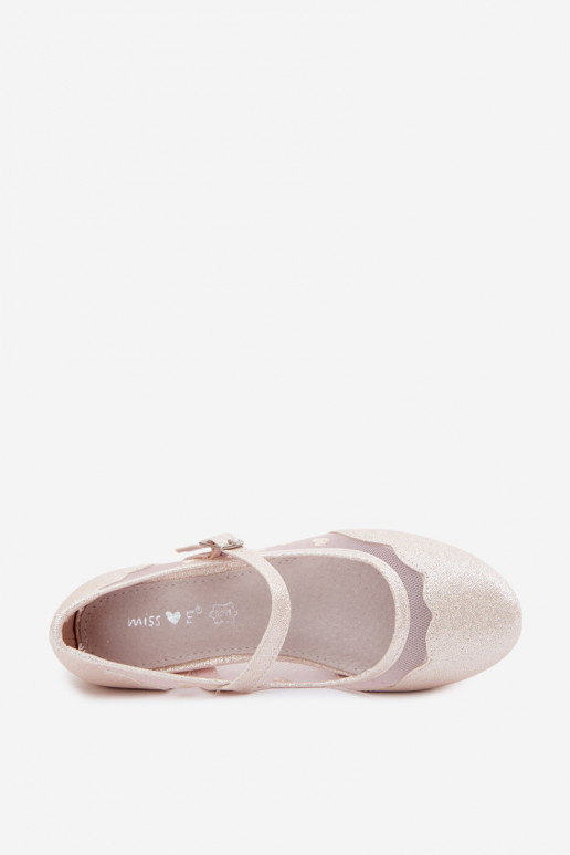 Glänzende Kinder-Ballerinas mit Netz und Herzen in Sandfarbe Binky
