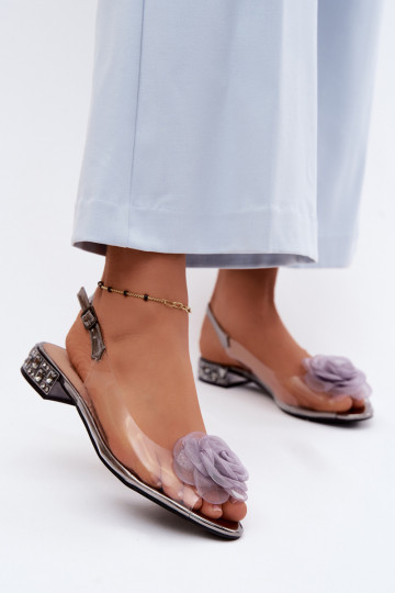 Dames doorzichtige sandalen met roos D&A MR61-9003 grijs 2