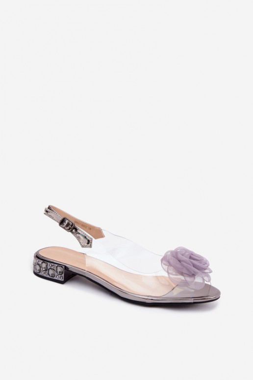 Damen durchsichtige Sandalen mit Rose D&A MR61-9003 grau