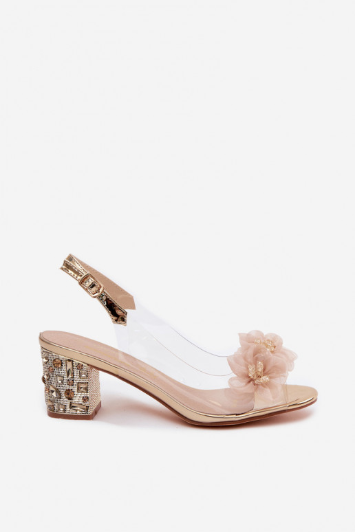Sandales transparentes avec talons, œillets scintillants et motifs floraux D&A MR61-9009 couleur or